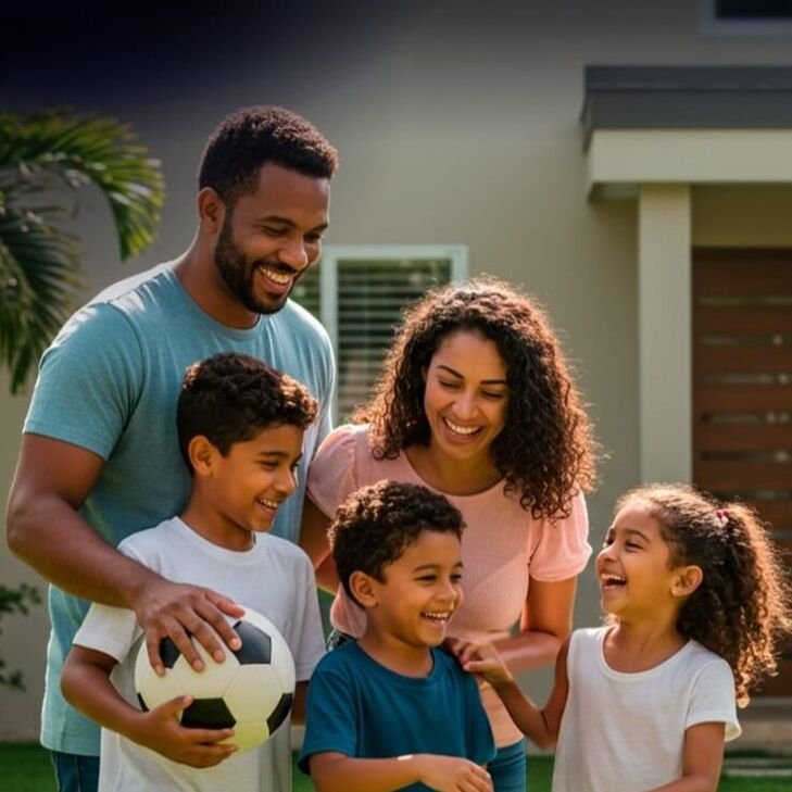 Familia na frente de casa