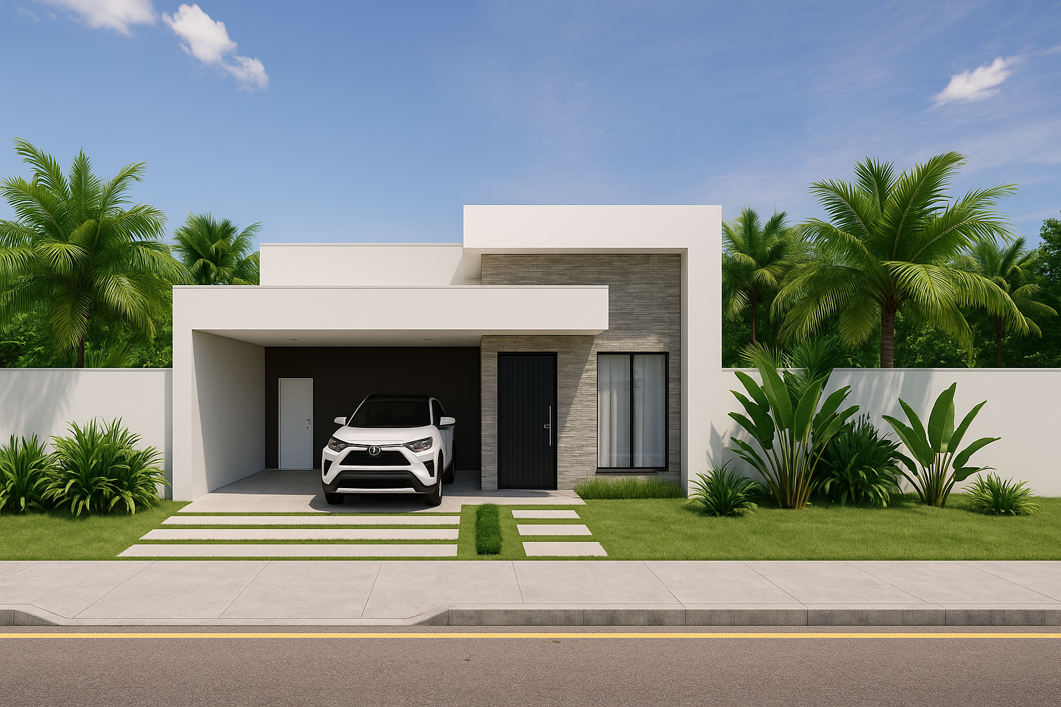 Planta de casa térrea grande com dois dormitórios