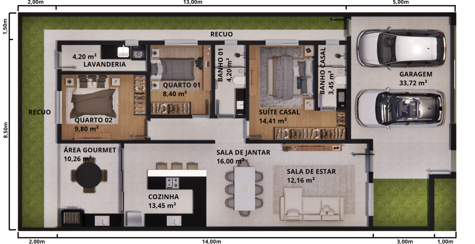 Planta de casa térrea grande com suíte e área gourmet (Invertido)