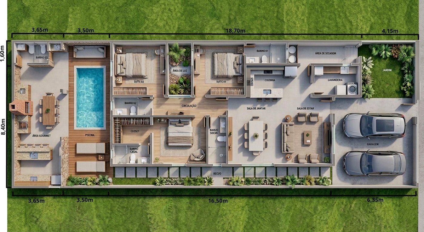 Planta de casa térrea com edícula