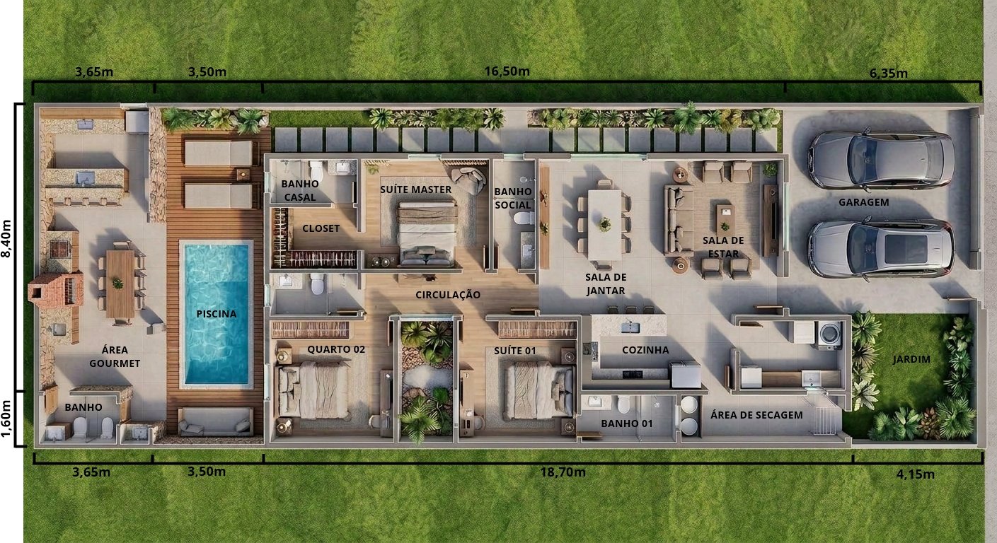 Planta de casa térrea com edícula (Invertido)